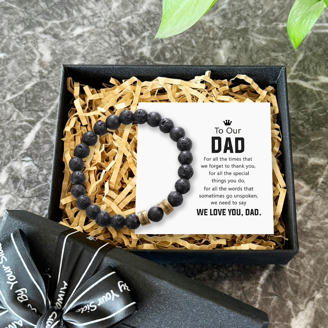 Black Onyx Men Bead Bracelet Personalised 2 Names Beaded Warp Bracelet Gift For Dad-Jessemade AU