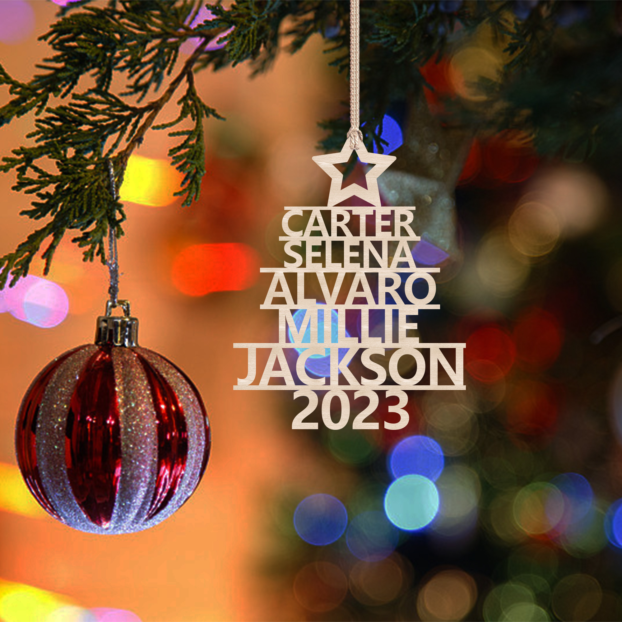 5 Names - Personalised Christmas Tree Ornaments Customised Name Xmas Wooden Decor Gifts for Family Friends-Jessemade AU