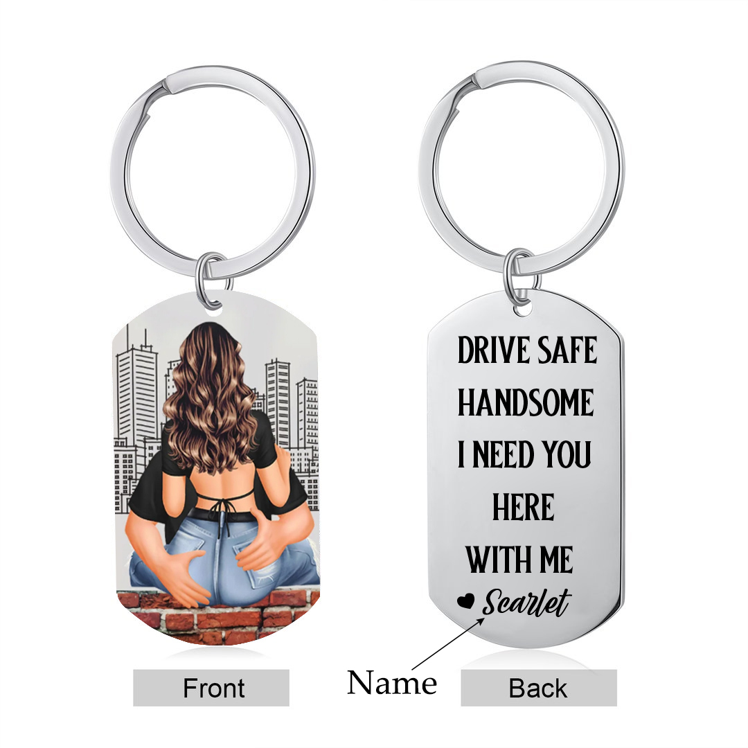 Personalised Keychain Custom Name for Couple "Drive Safe I Need You Here with Me" Valentine's Day Gift-Jessemade AU
