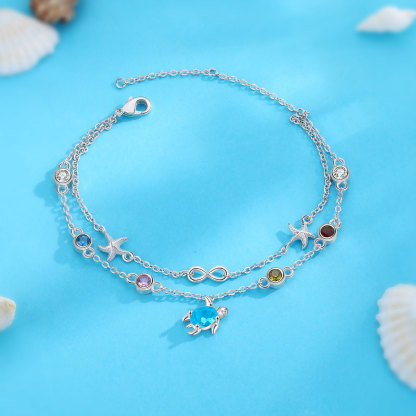 Personalised Women's Bracelet Custom 4 Birthstones Bracelet Sea Turtle Adjustable Bracelet Birthday Gift for Her-Jessemade AU