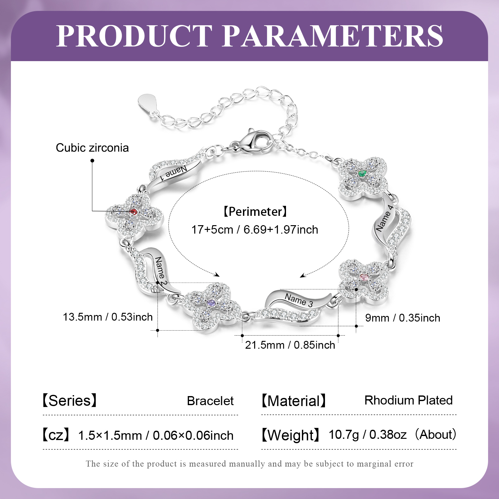 Personalised 4 Birthstones Engraved 4 Names Bracelet Women's Bracelets Birthday Gift for Her-Jessemade AU