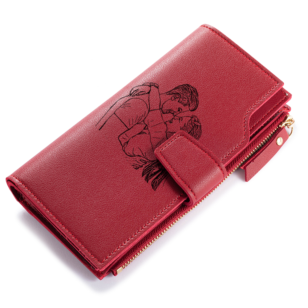 Red Personalised Leather Wallet Engraved Photo Long Purse Gifts For Women-Jessemade AU