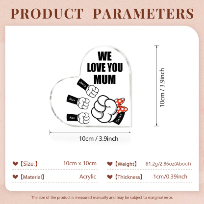 4 Names - Personalised Acrylic Heart Keepsake Custom Name & Text Fist Bump Ornaments Gifts for Family-Jessemade AU