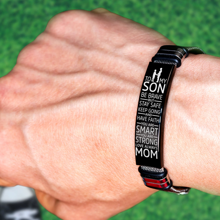 To My Son, You Are Braver Than You Believe Inspirational Bracelet Watchband Initial ID Bar Bangle Gifts For Men-Jessemade AU
