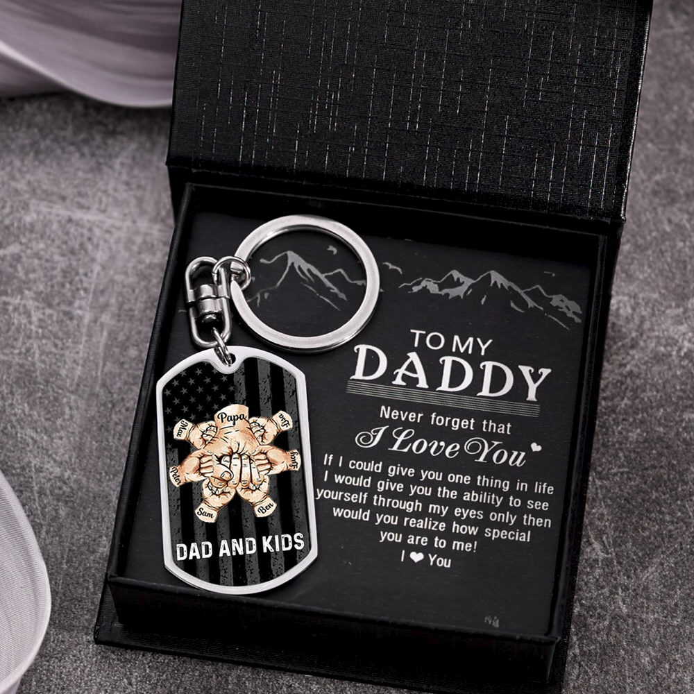 Custom Fist Bump Keychain Engrave 7 Names Family Gifts For Father/Grandpa-Jessemade AU