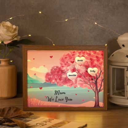 Personalised Frame Night Light Custom 1 Text & 3 Names Pink Family Tree Ornament Gifts for Mother/Grandma-Jessemade AU
