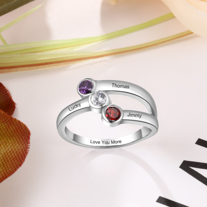 Personalised Ring With 3 Birthstones Engraved Names Ring Gift For Women-Jessemade AU
