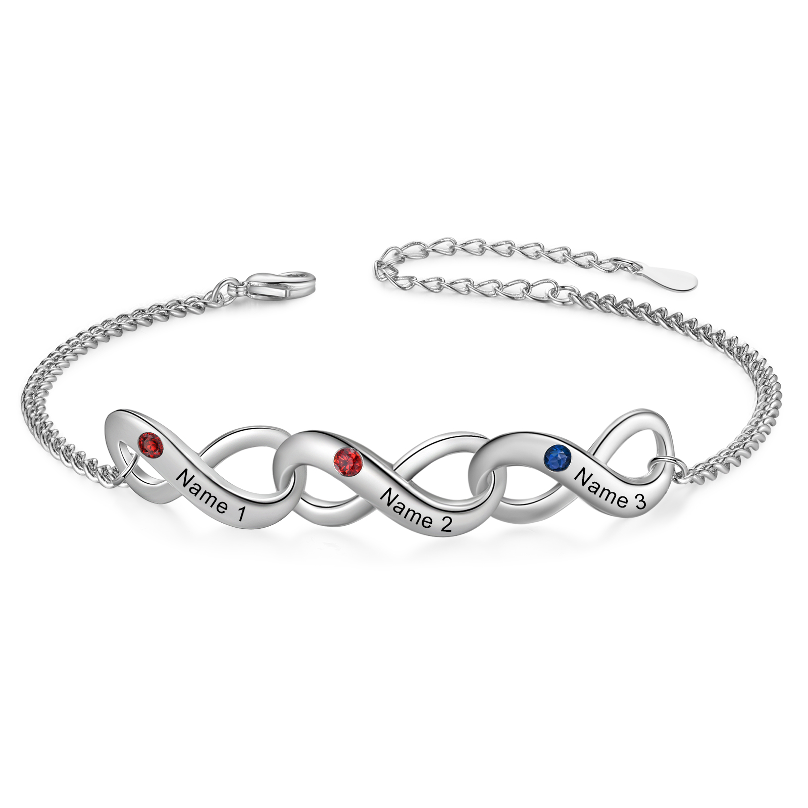 Personalised Infinity Bracelet Custom 3 Birthstones & 3 Names Bracelet Birthday Gift for Her-Jessemade AU