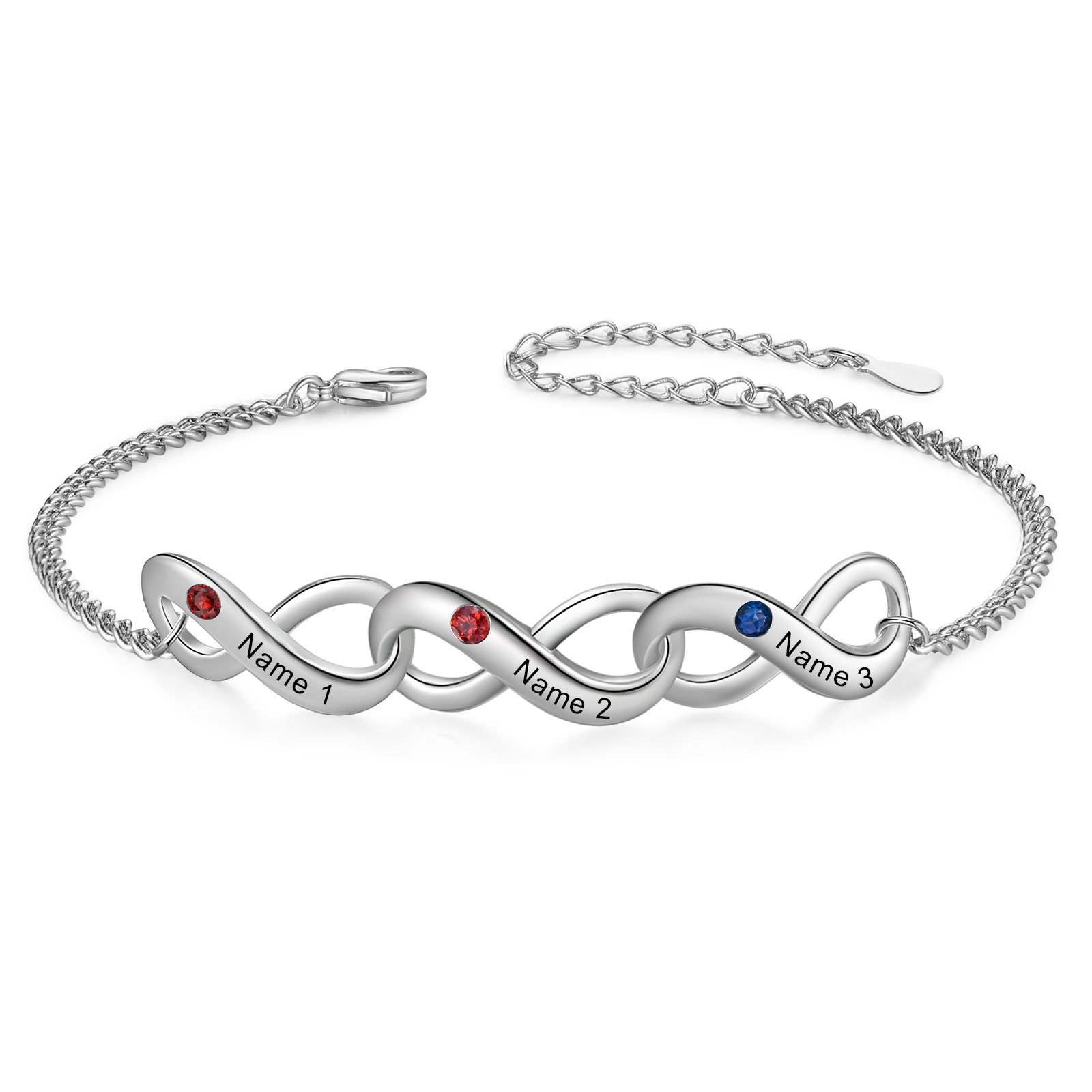 Personalised Infinity Bracelet Custom 3 Birthstones & 3 Names Bracelet Birthday Gift for Her-Jessemade AU