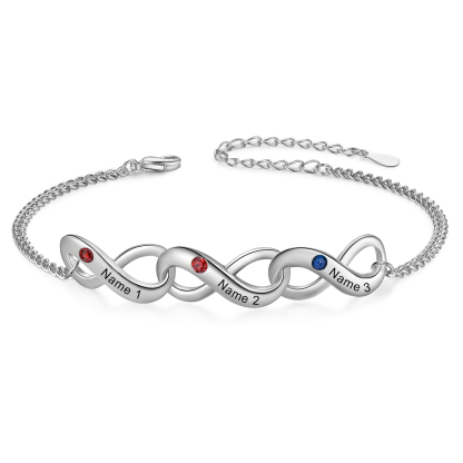 Personalised Infinity Bracelet Custom 3 Birthstones & 3 Names Bracelet Birthday Gift for Her-Jessemade AU