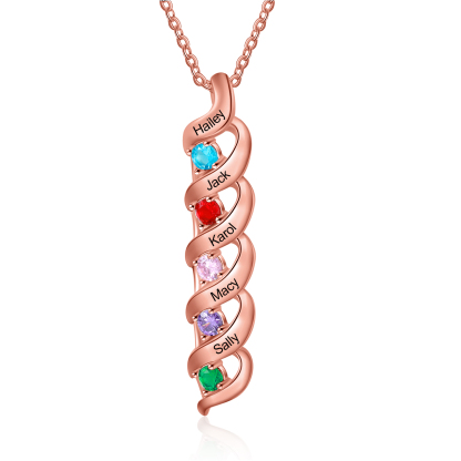 Personalised Necklace Cascading Pendant with 5 Birthstones Engraving 5 Names Gifts for Her-Jessemade AU