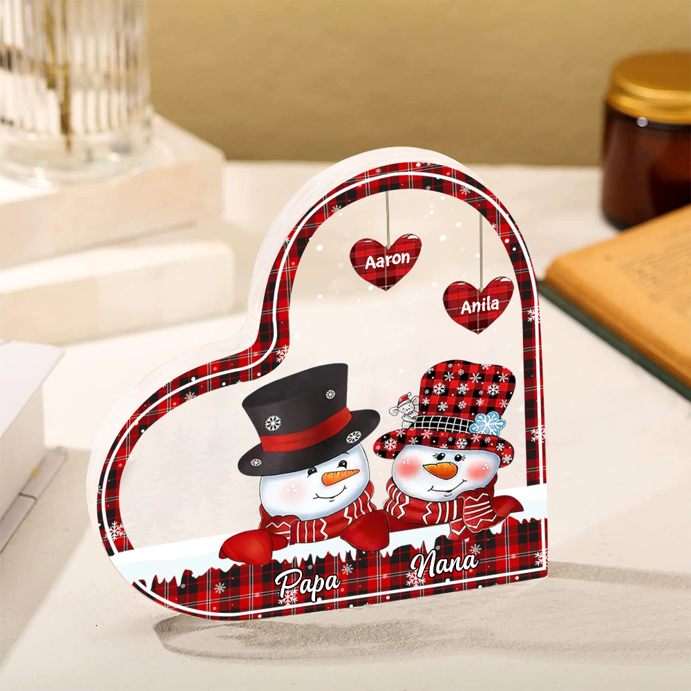 Acrylic Heart Keepsake Customised 4 Names Christmas Snowman Decor Personalised Gifts for Grandma Mum-Jessemade AU