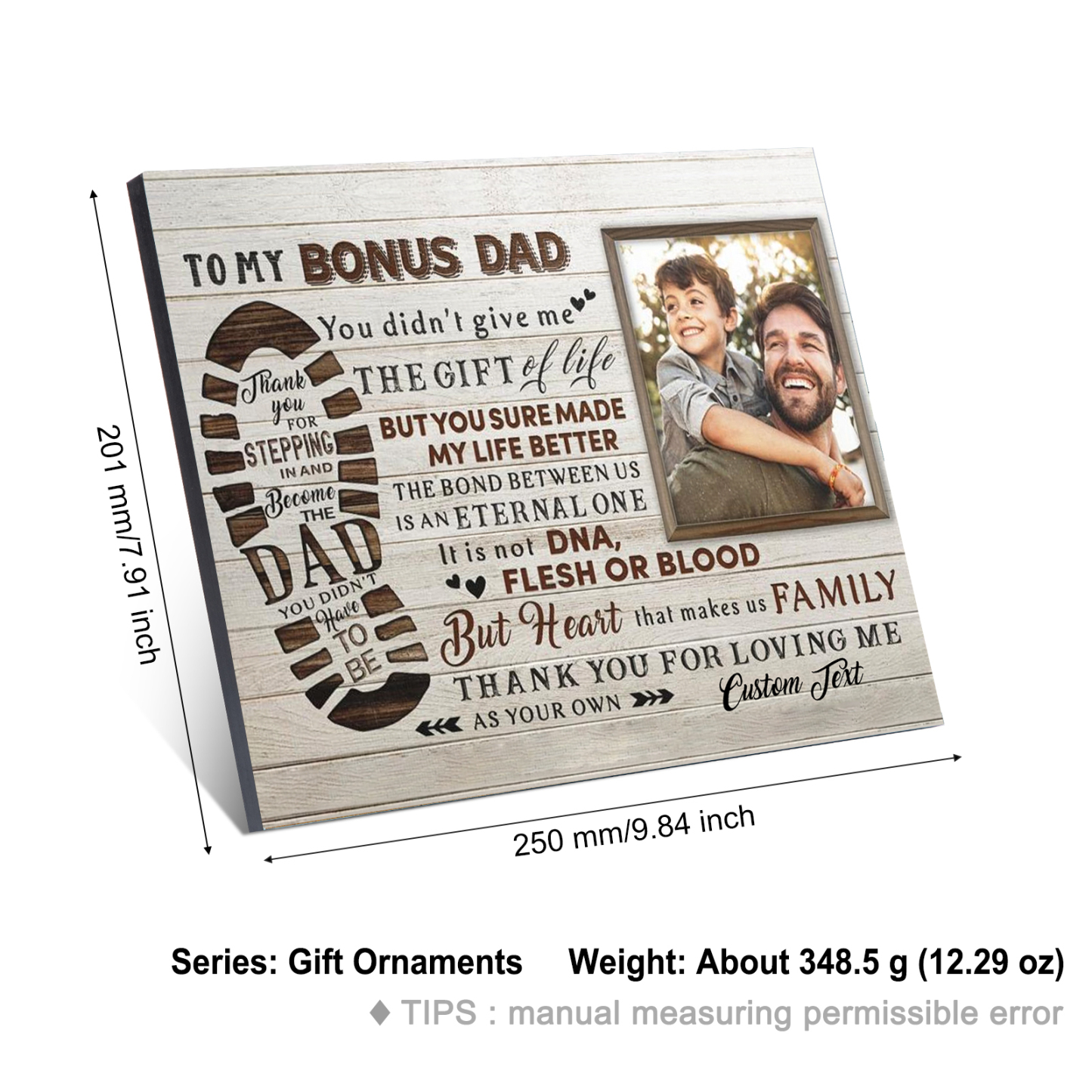 To My Bonus Dad Photo Frame Keepsake Wood Signs-Thank You For Stepping In And Become Dad-Jessemade AU