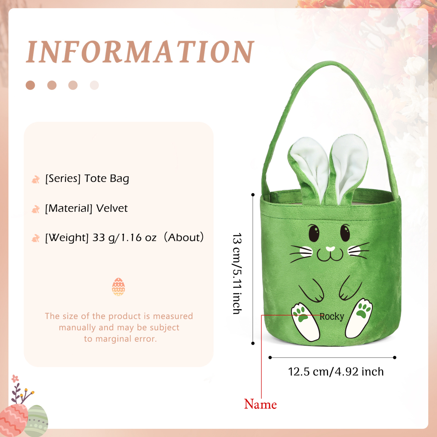 Personalised Bunny Tote Bag Customised With Name Bucket Bag Bunny Basket Easter Gifts-Jessemade AU