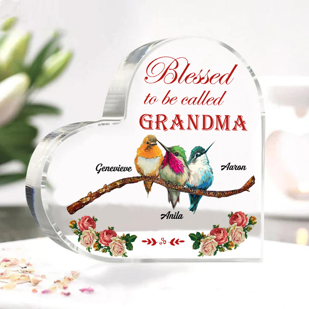 Acrylic Heart Keepsake Custom 4 Names Birds Decor Personalised Gifts for Grandma Mum-Jessemade AU