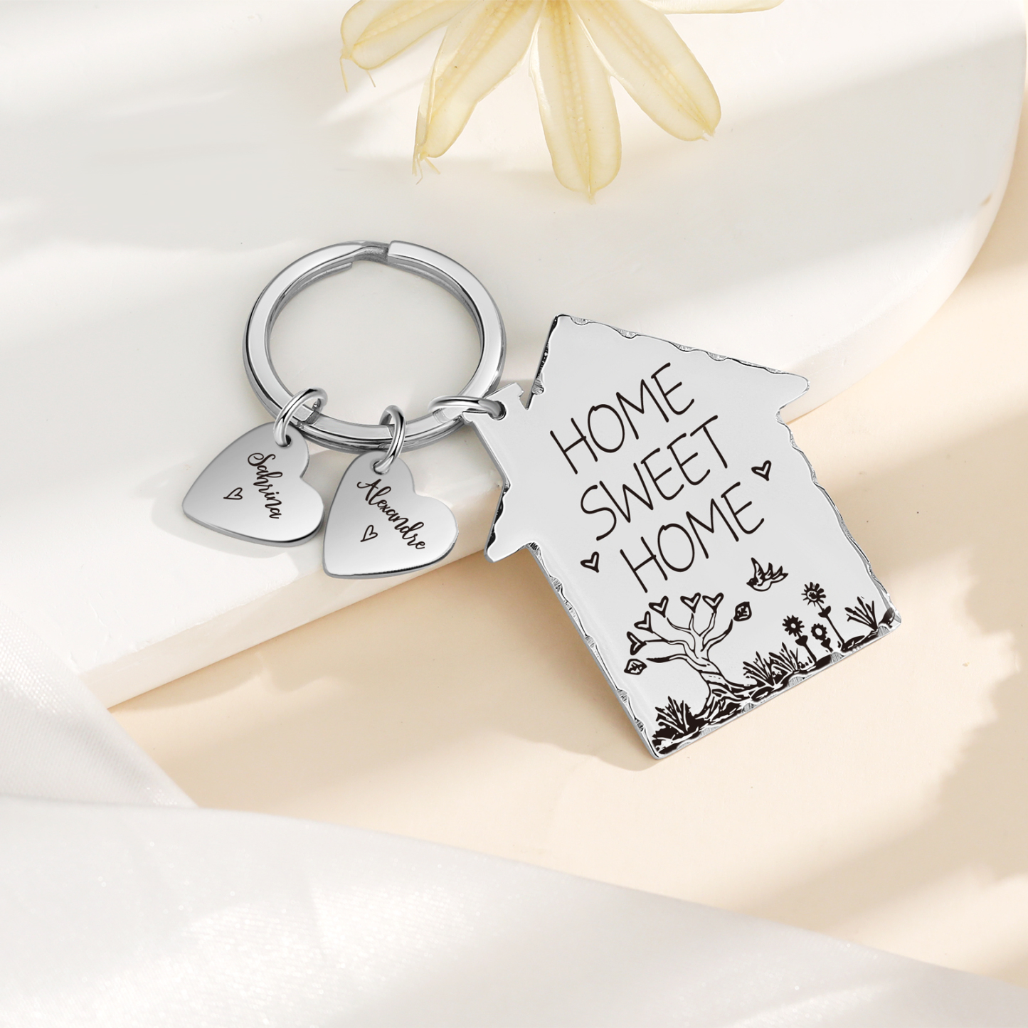 New Home Keychain Customised with 2 Names Keyring Stainless Steel Personalised Gift for Couples-Jessemade AU