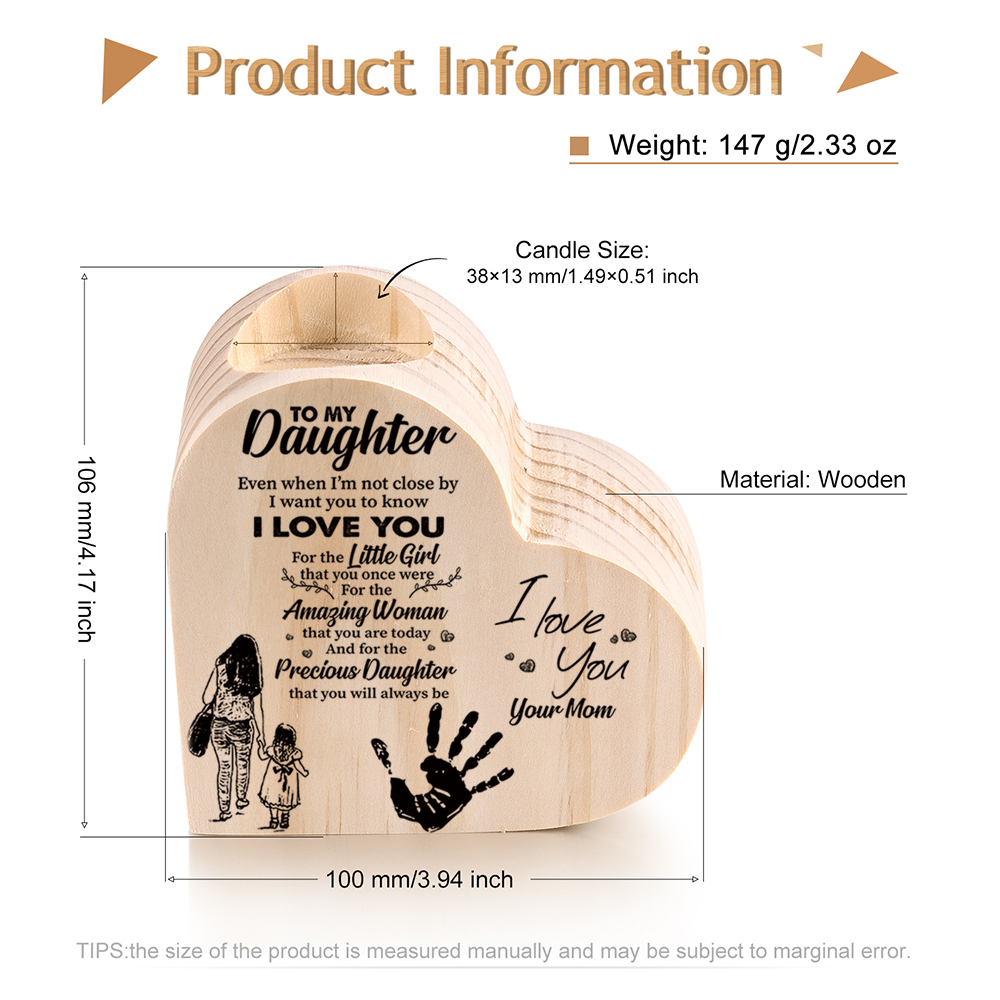 To My Daughter Wooden Heart Candle Holder "I love you"-Jessemade AU