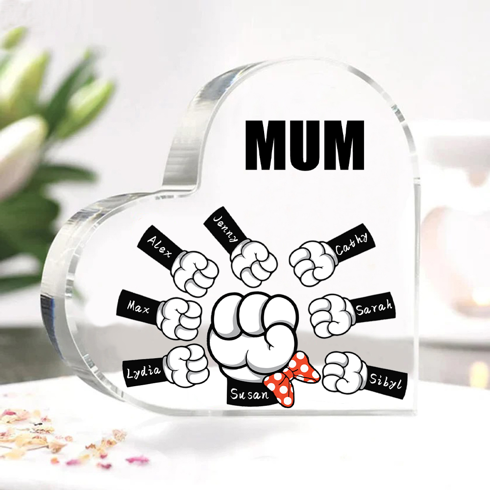 8 Names - Personalised Acrylic Heart Keepsake Custom Name & Text Fist Bump Ornaments Gifts for Family-Jessemade AU