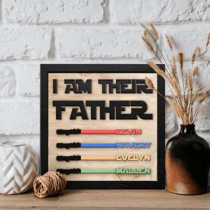 Personalised Star Wars Sign Father's Day Gifts - I AM THEIR FATHER - Wood Sign with 4 Names-Jessemade AU