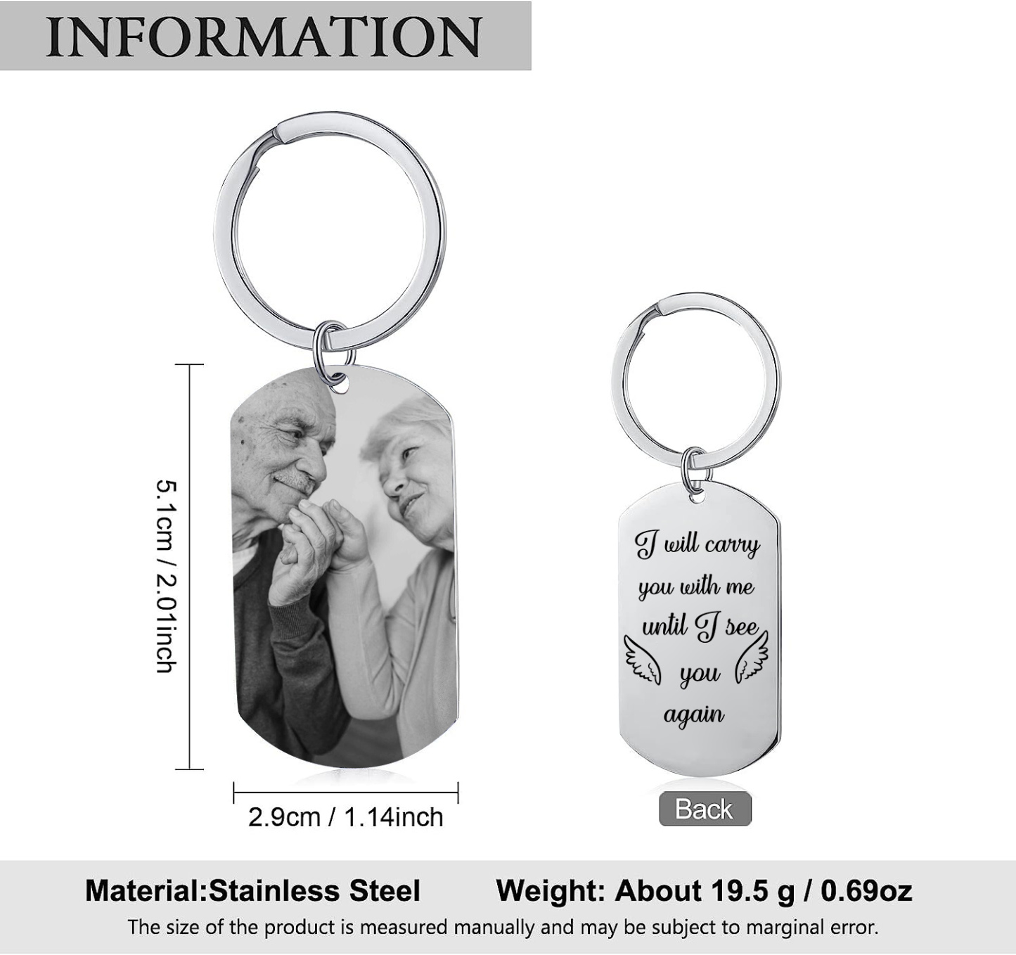 Personalised Memorial Photo Keychain Commemorate Deceased Loved Ones - I Will Carry You With Me Until I See You Again-Jessemade AU