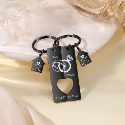 Personalised Couple Keychain Custom 2 Names & Letters & Dates Metal Keyring Matching Keychains Gifts for Couples-Jessemade AU