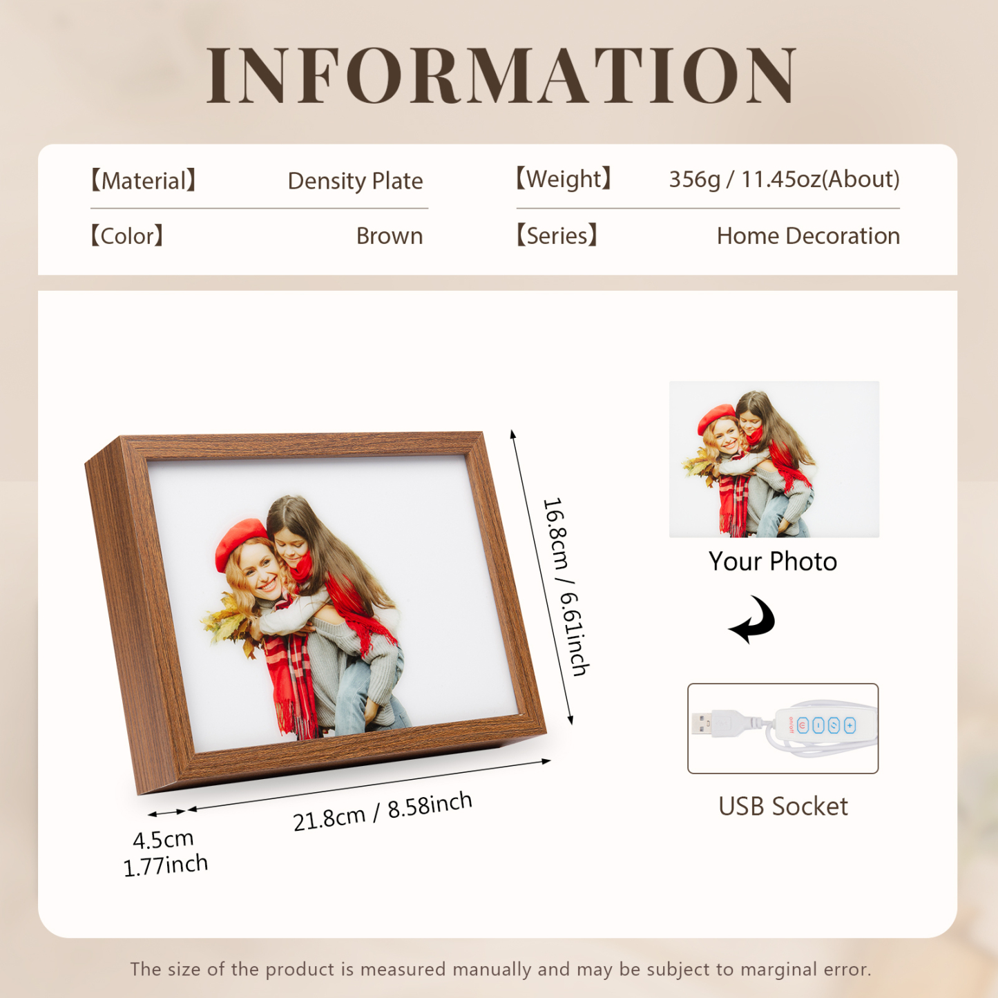 Personalised Photo Frame Night Light Changeable Colour Lamp Home Decor Personalised Gifts for Family Friends-Jessemade AU