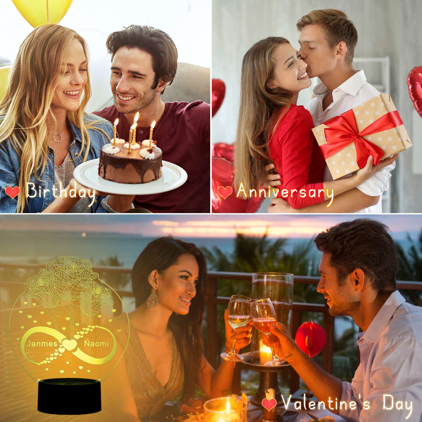 Custom 3D Rose Night Light With Name LED Lamp Gifts For Couple-Jessemade AU