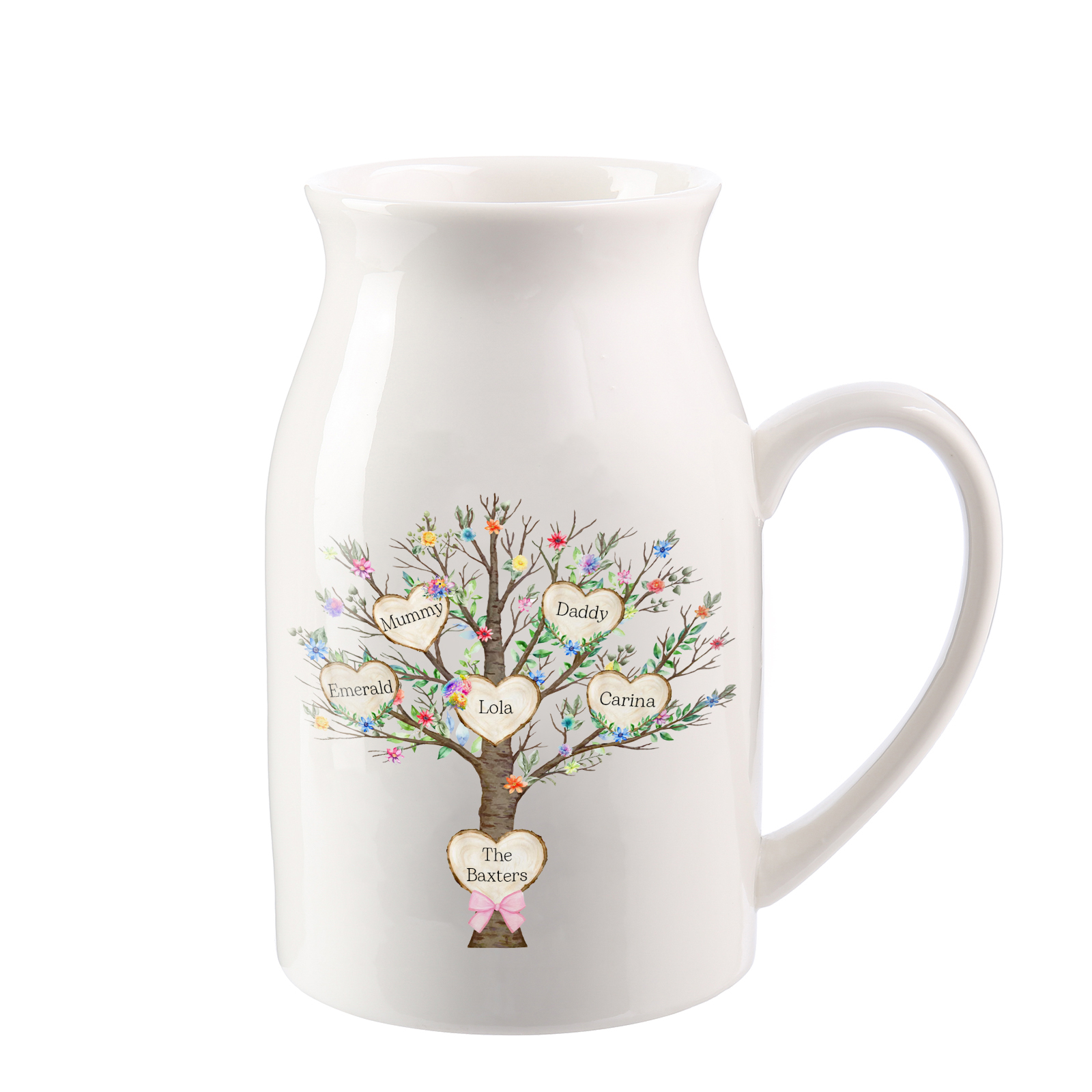 Personalised Ceramic Flower Vase Custom 2–8 Names & 1 Text Family Tree Vase Gift for Mother/Grandma-Jessemade AU