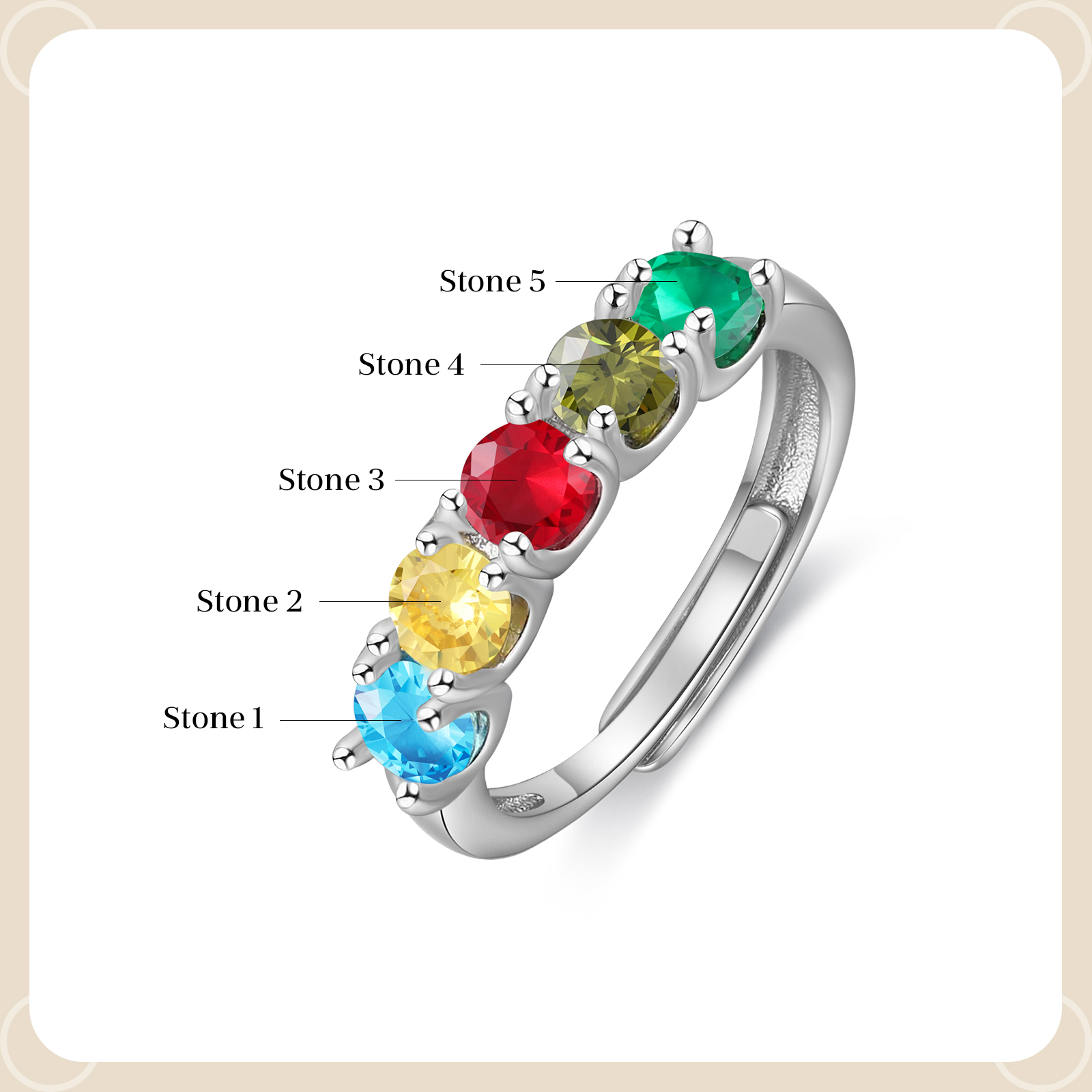 Personalised Women's Ring Customised 5 Birthstones Open Ring Birthday Gift for Women Girls-Jessemade AU