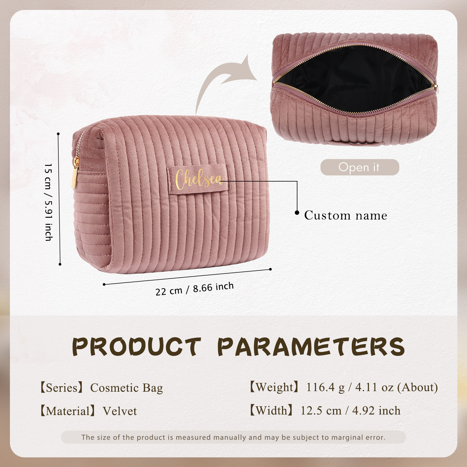 Personalised Name Cosmetic Bag Zipper Makeup Bag Jewelry Storage Bag Gifts for Her-Jessemade AU