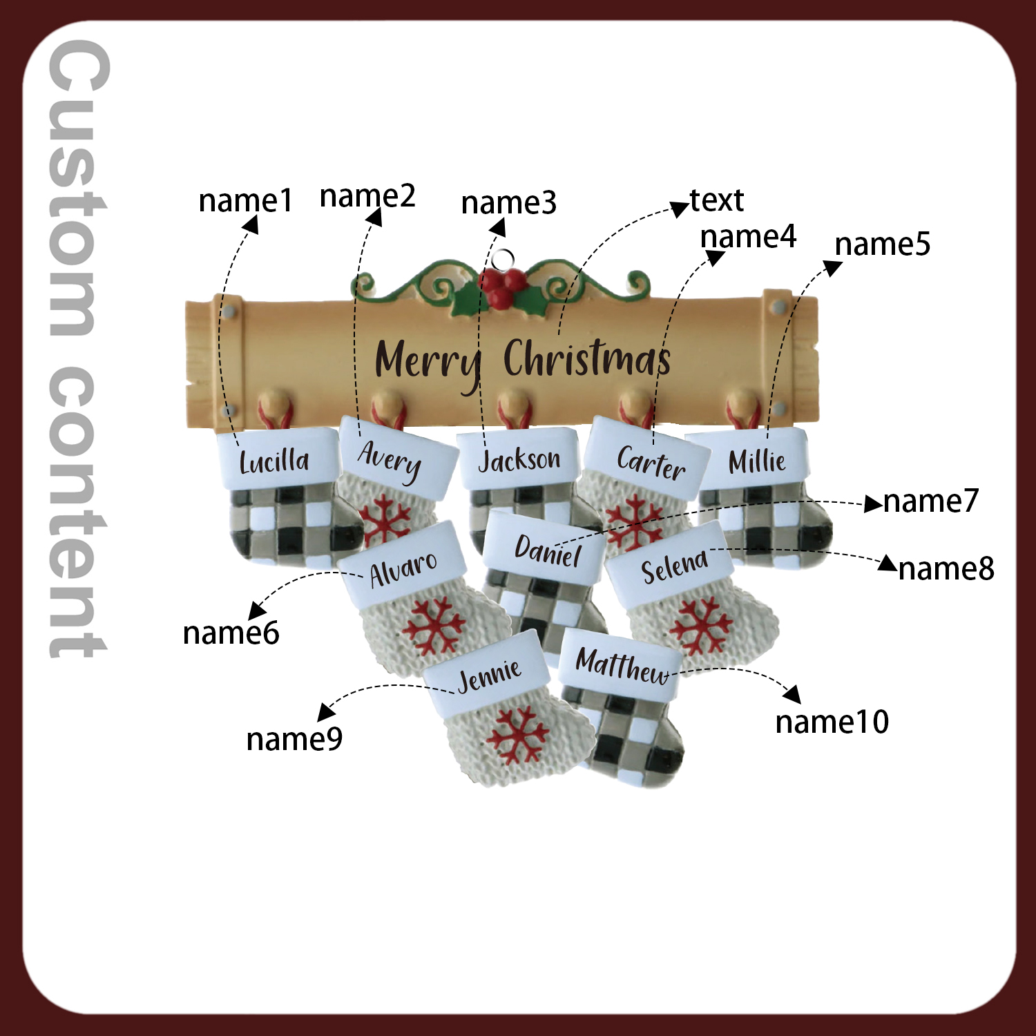 10 Names - Personalised Christmas Stockings Ornaments Customised Name & Text Christmas Decor Wooden Gifts for Family Friends-Jessemade AU