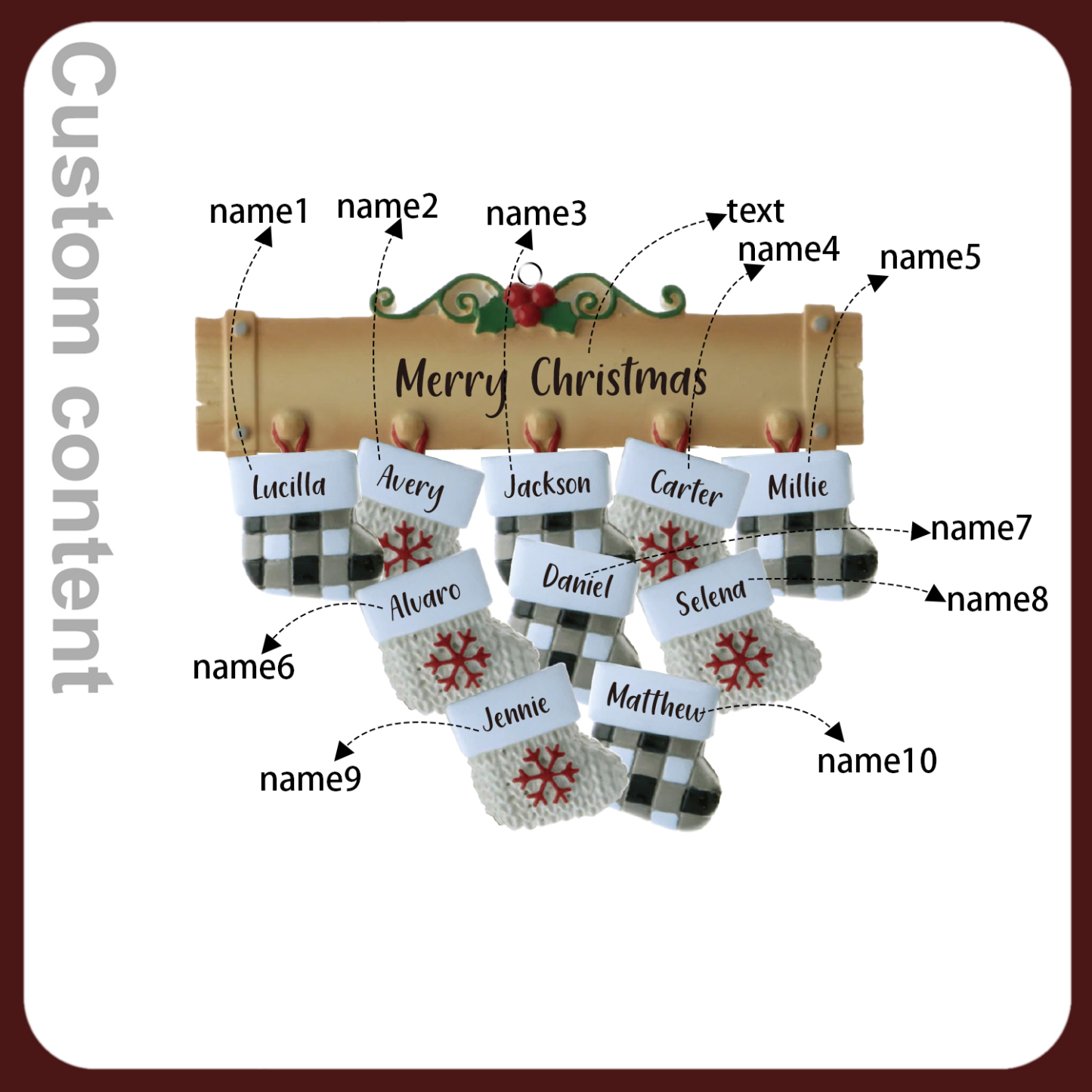 10 Names - Personalised Christmas Stockings Ornaments Customised Name & Text Christmas Decor Wooden Gifts for Family Friends-Jessemade AU