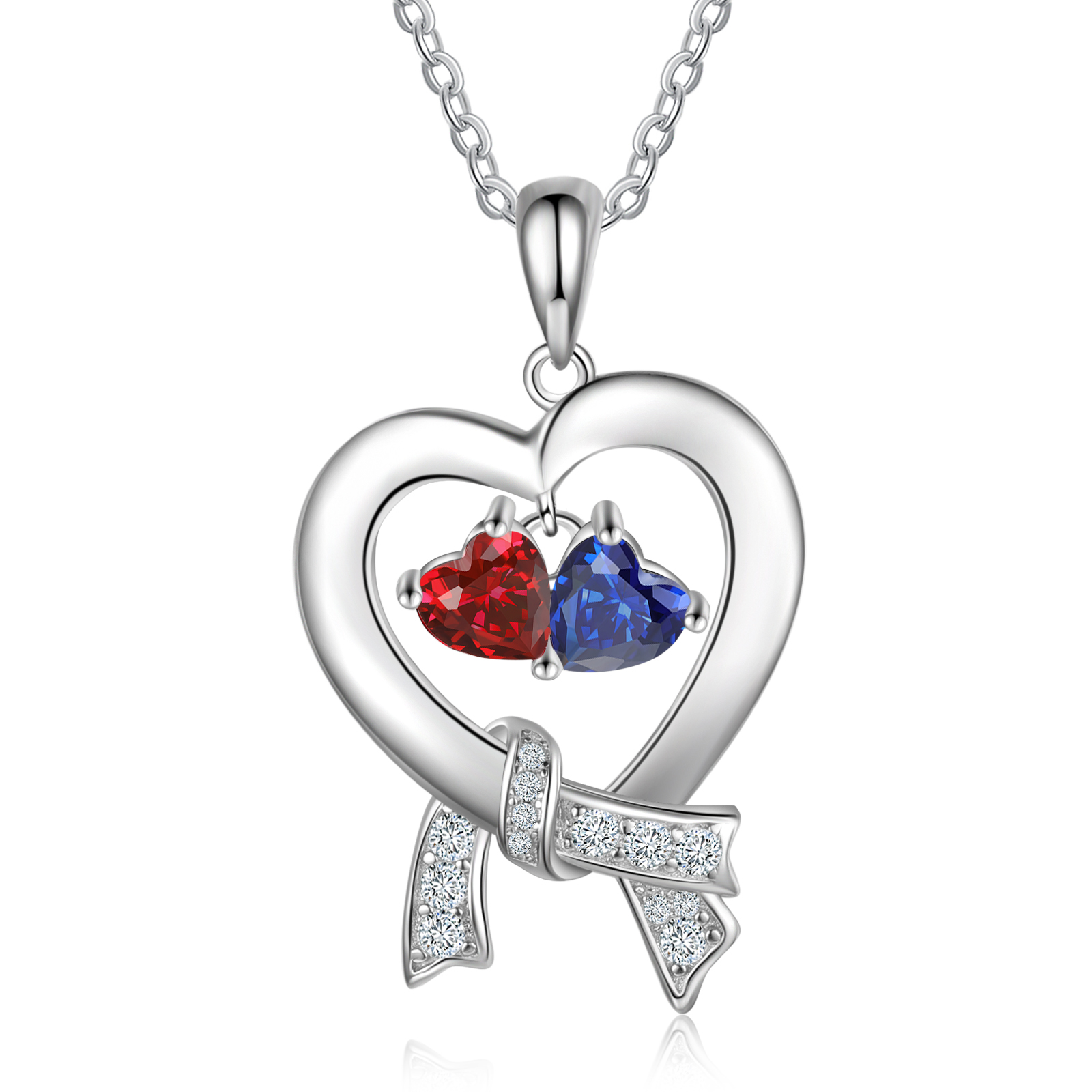 Personalised Heart Necklace With 2 Birthstones Custom Names Best Gift For Women-Jessemade AU