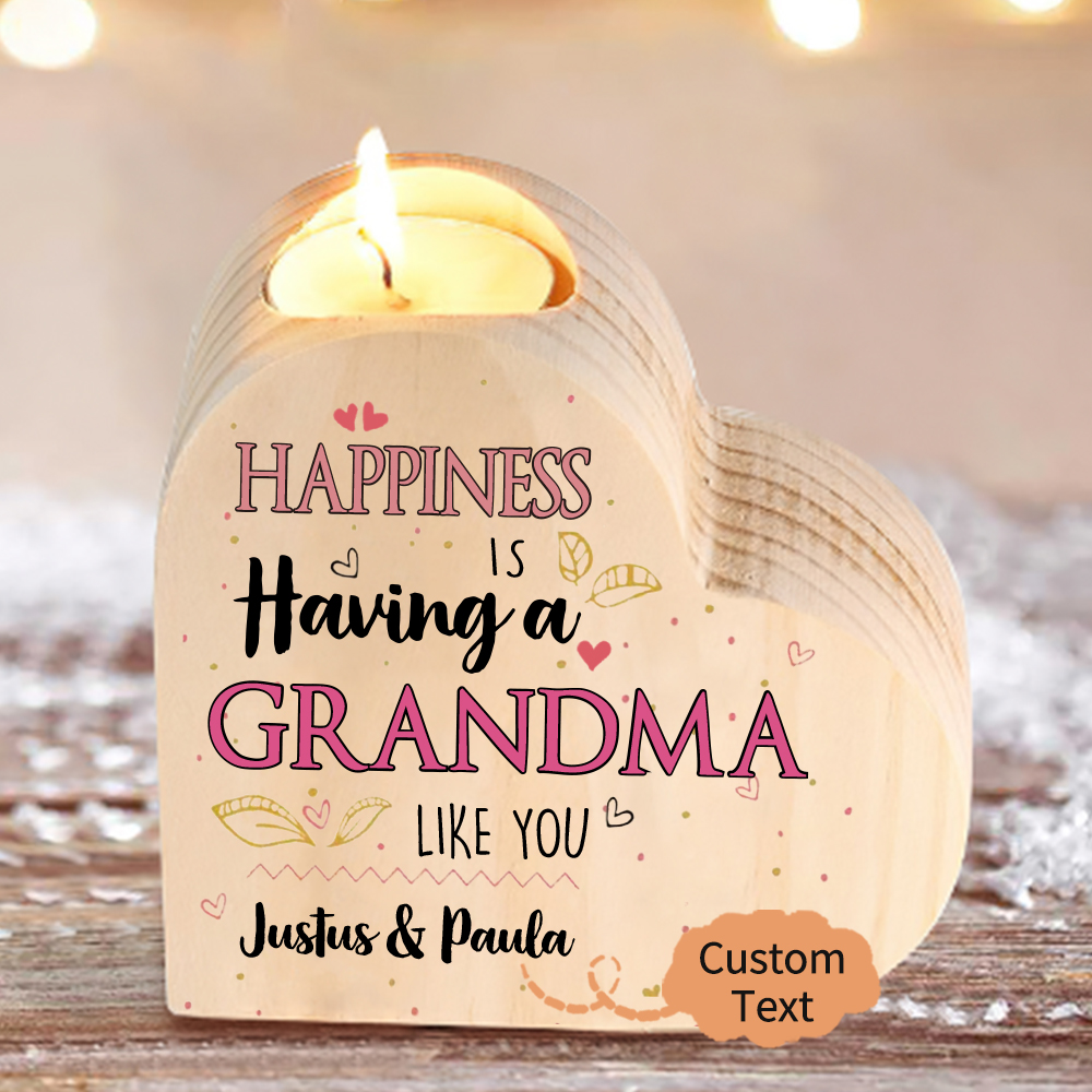 Custom Heart Candle Holder To My Grandma Flower Wooden Candlestick Happiness Is Having a Grandma Like You-Jessemade AU