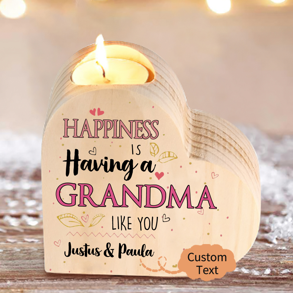 Custom Heart Candle Holder To My Grandma Flower Wooden Candlestick Happiness Is Having a Grandma Like You-Jessemade AU