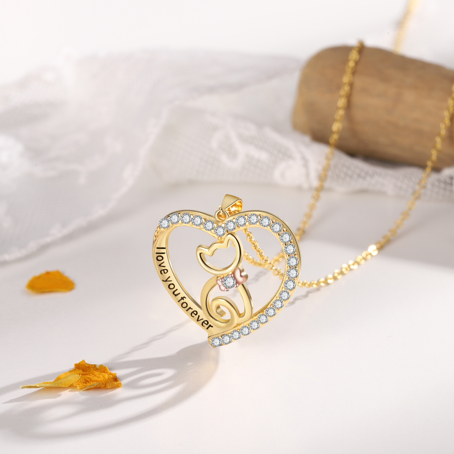 Heart Charm Cat Women's Necklace-Jessemade AU