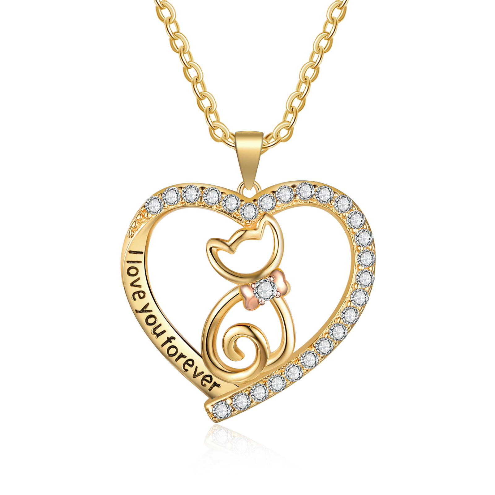 Heart Charm Cat Women's Necklace-Jessemade AU