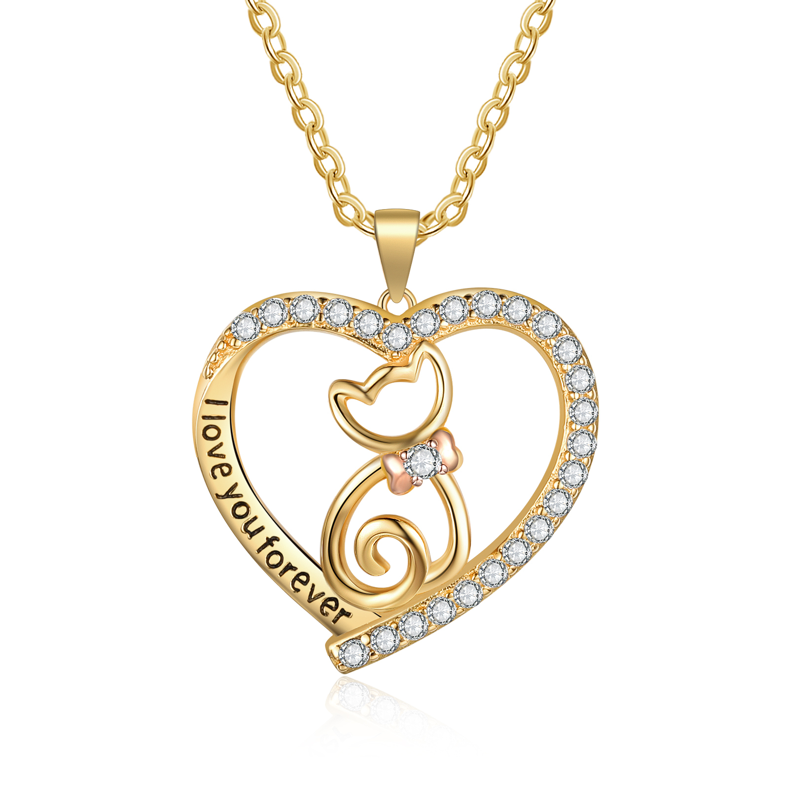 Heart Charm Cat Women's Necklace-Jessemade AU