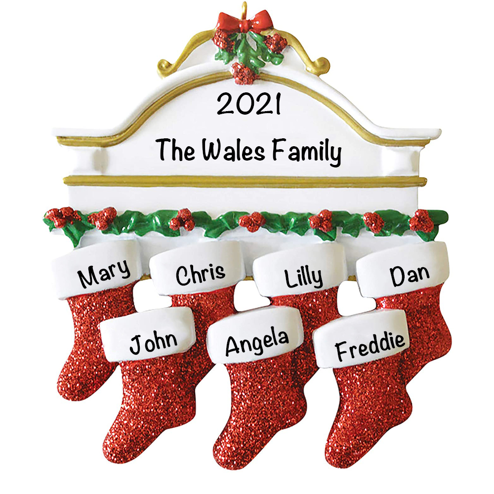 Personalised Red Stockings Ornament Custom 7 Names Gifts for Family-Jessemade AU