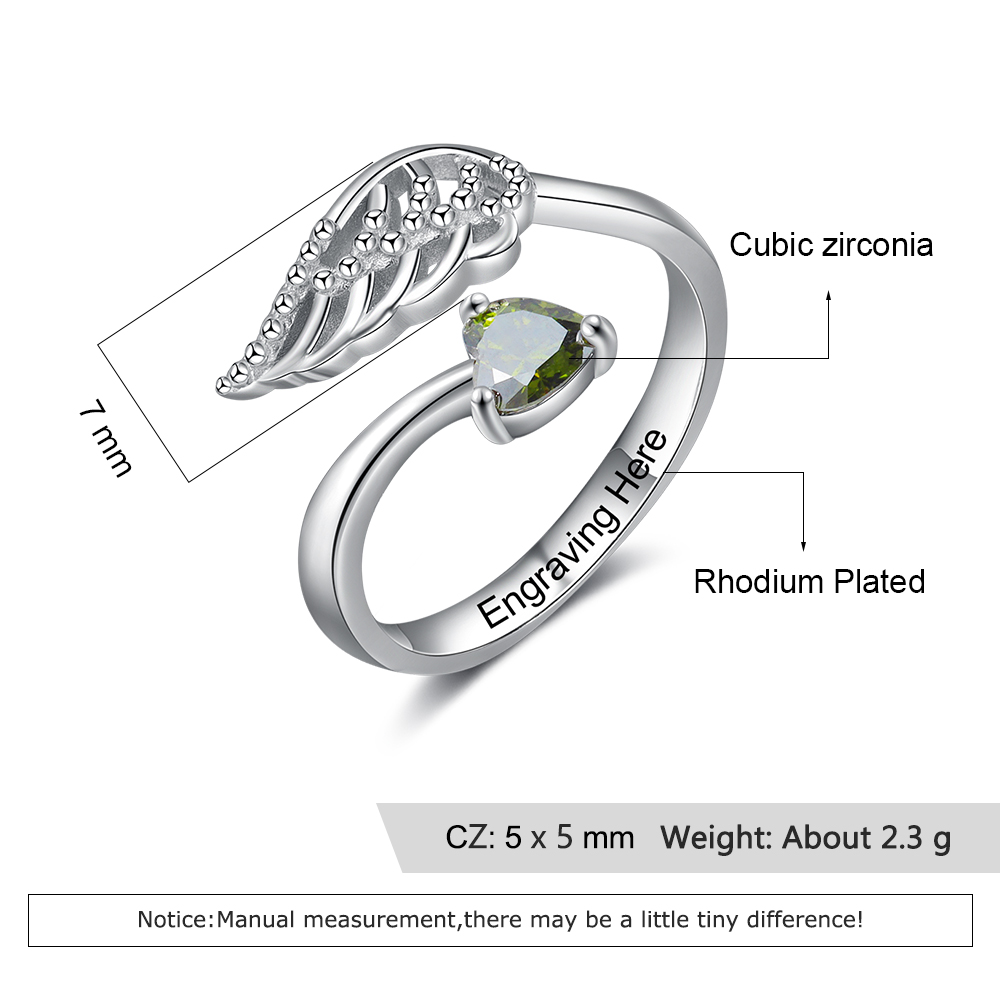 Personalised Mothers Ring With 1 birthstone Wing Customised Ring For Her-Jessemade AU