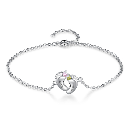 Personalised Baby Foot Necklace With 2 Birthstones Engraved Names Gift For Mother-Jessemade AU