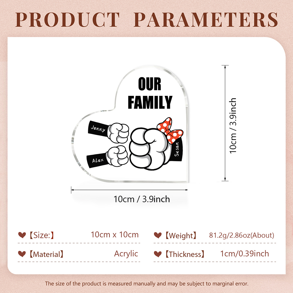 3 Names - Personalised Acrylic Heart Keepsake Custom Name & Text Fist Bump Ornaments Gifts for Family-Jessemade AU