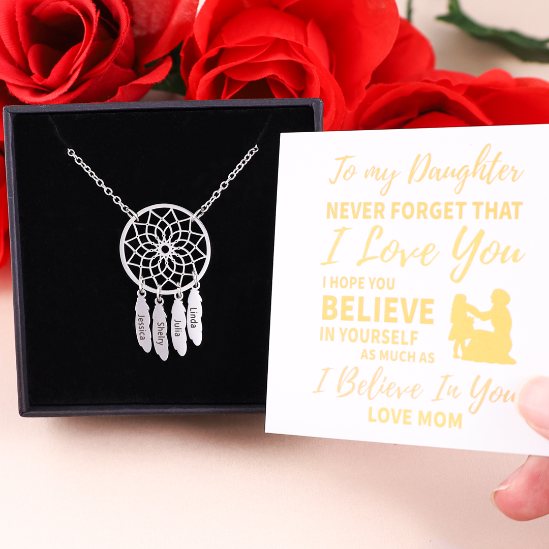 A Set of Customised 4 names Retro Dream Catcher Pendant Necklace-Jessemade AU