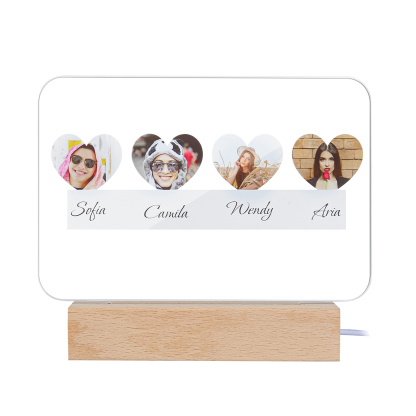 Personalised Family Photo Night Light Ornament Custom 4 Names Bedroom Decor Home Decoration LED Light Personalised Photo Ornament-Jessemade AU