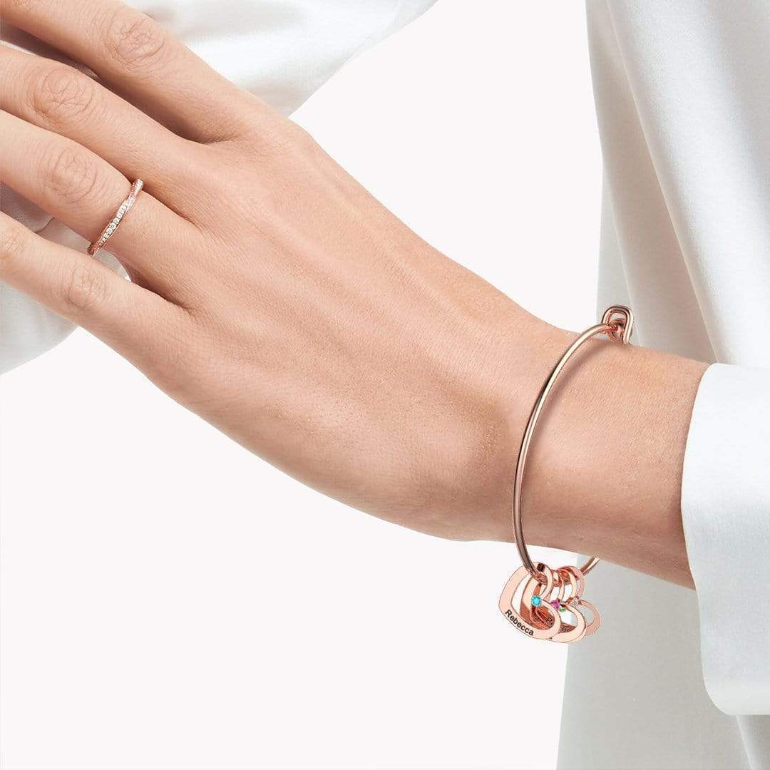 Personalised Heart Bangle With 4 Names and Birthstones Bangle Bracelet Mother's Day Gifts For women-Jessemade AU