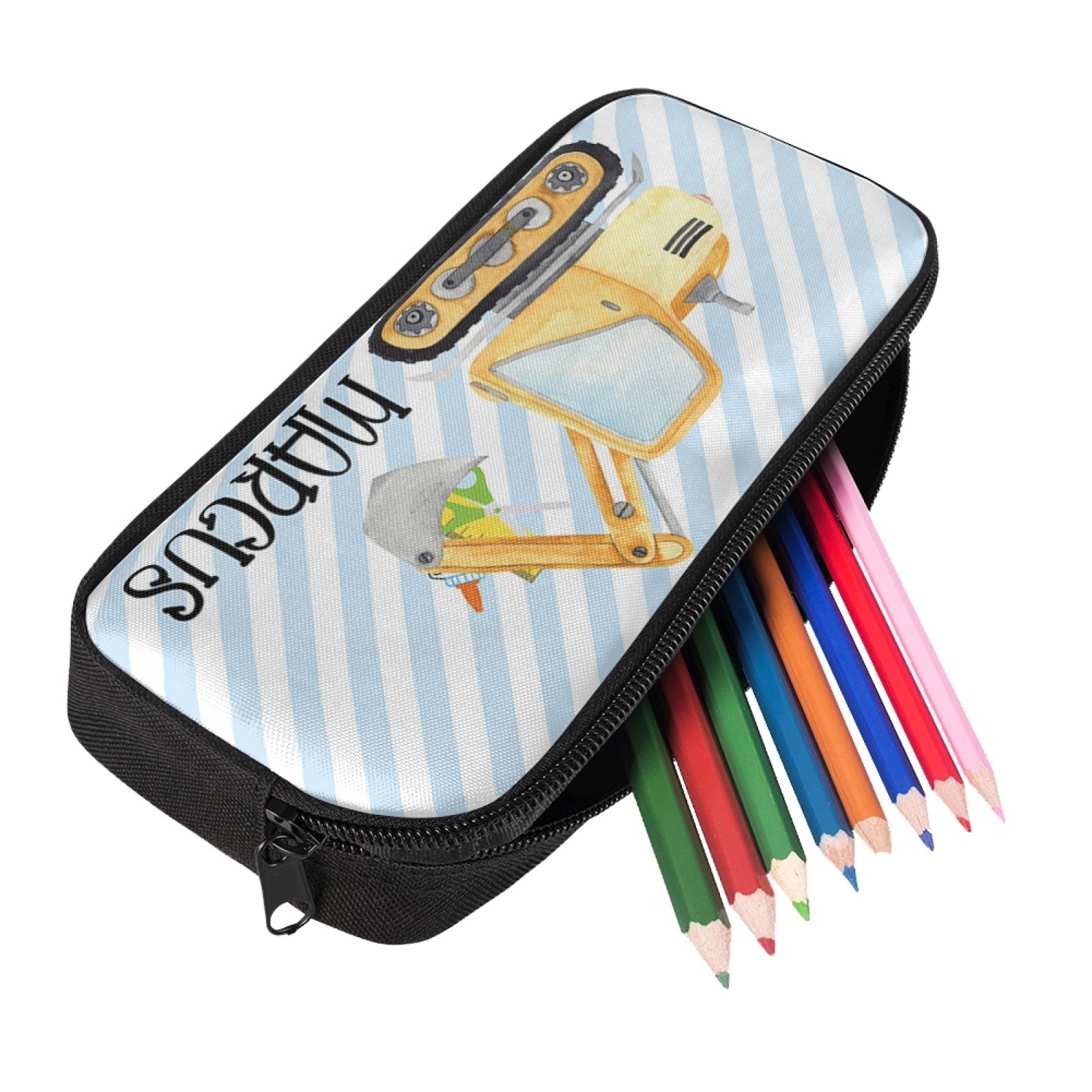 Personalised  Name Pencil Case Yellow Excavator Pen Bag Zipper Back to School Gifts for Student-Jessemade AU