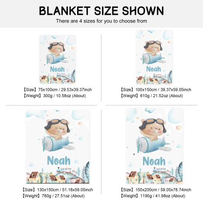 Personalised Bear Blanket Custom Name Cute Cartoon Blanket-Jessemade AU
