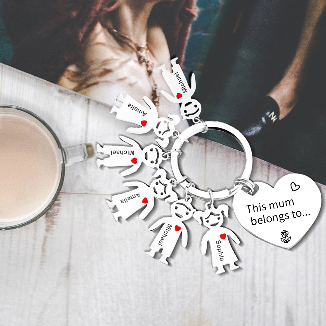 6 Names - Personalised Keychain with Kid Charm Engraved Names Keychain Heart Gift for Nan/Mum-Jessemade AU
