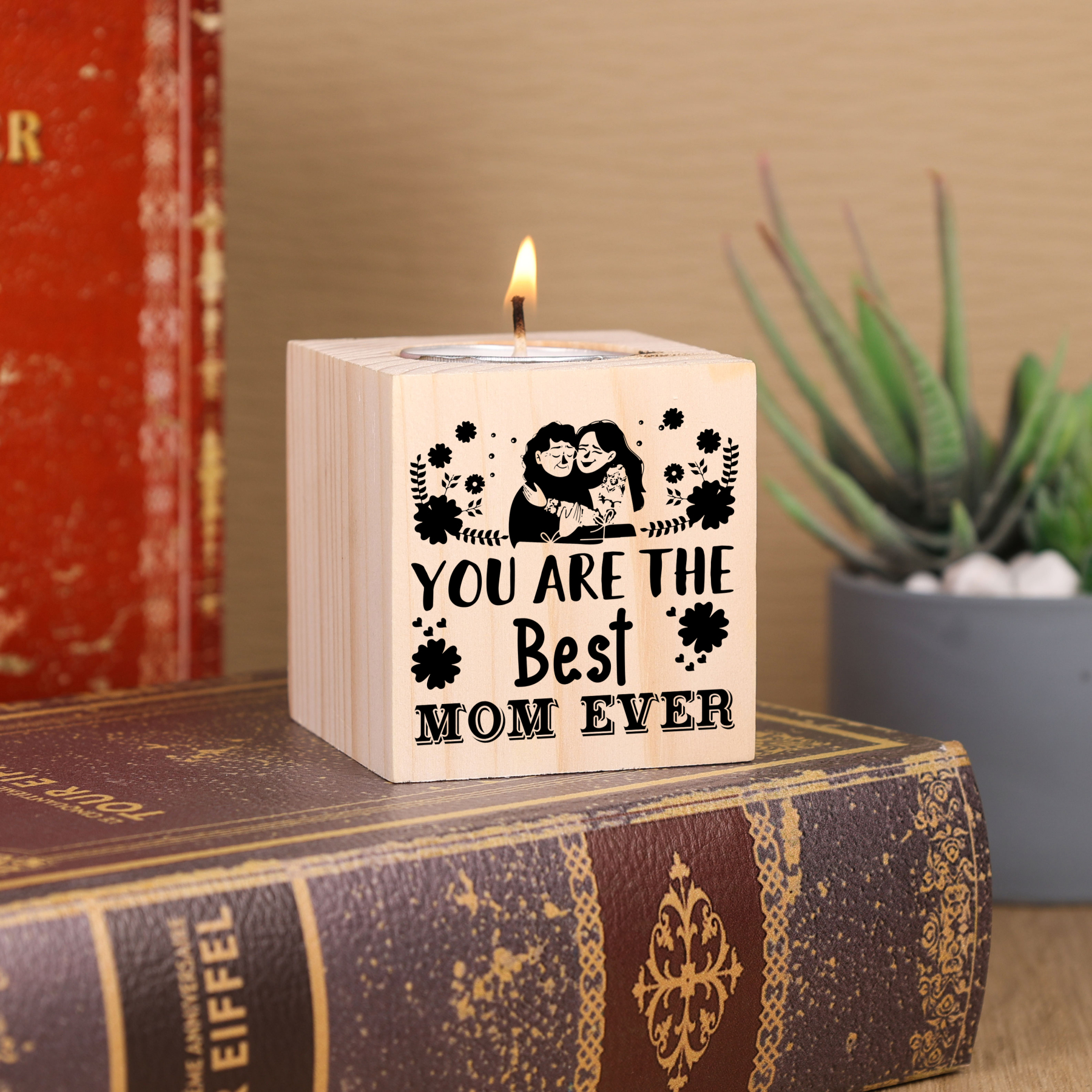 Block Candle Holder You Are The Best Mom Ever Wooden Candlesticks for Mother-Jessemade AU