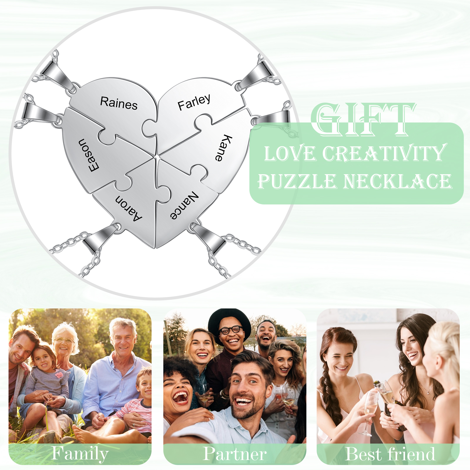 Personalised Heart Puzzle Necklace With 6 Names Gifts For Her-Jessemade AU